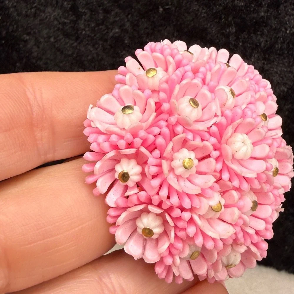 Vintage Flower Brooch Pink Dome